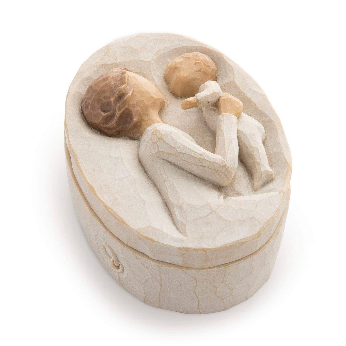 Willow Tree front view of keepsake box showing carved grandmother figure and baby, ideal for gifting