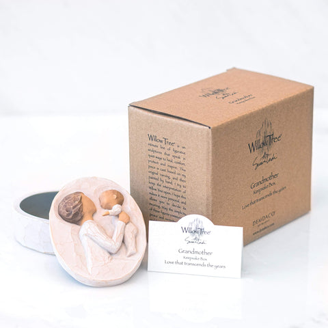 Willow Tree fitted gift packaging ready to present, showing included enclosure card and protective box