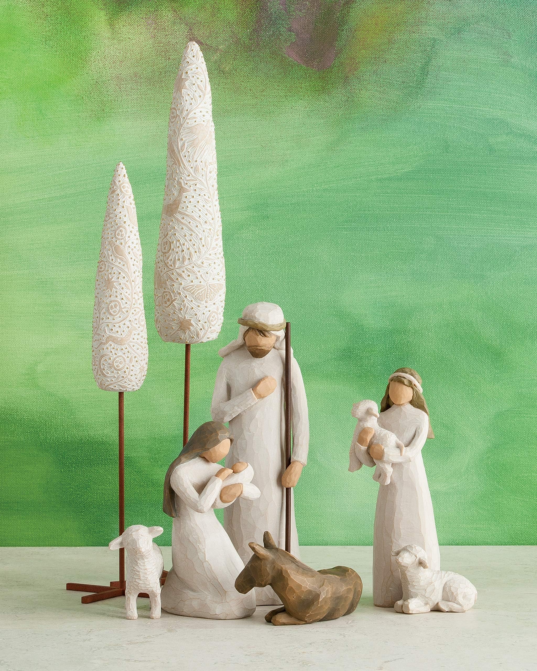 Willow Tree nativity arranged on mantel to show size and styling example
