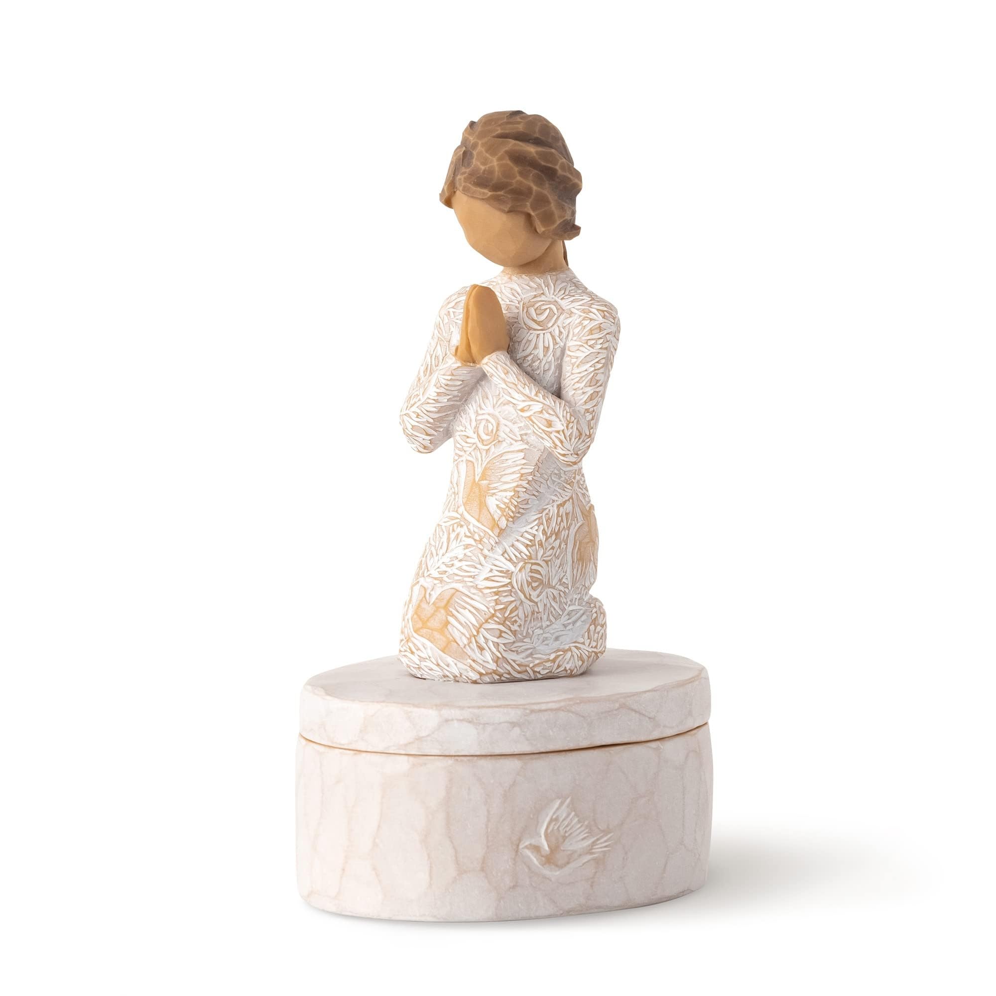 Willow Tree front view showing sculpted kneeling figure and inviting finish