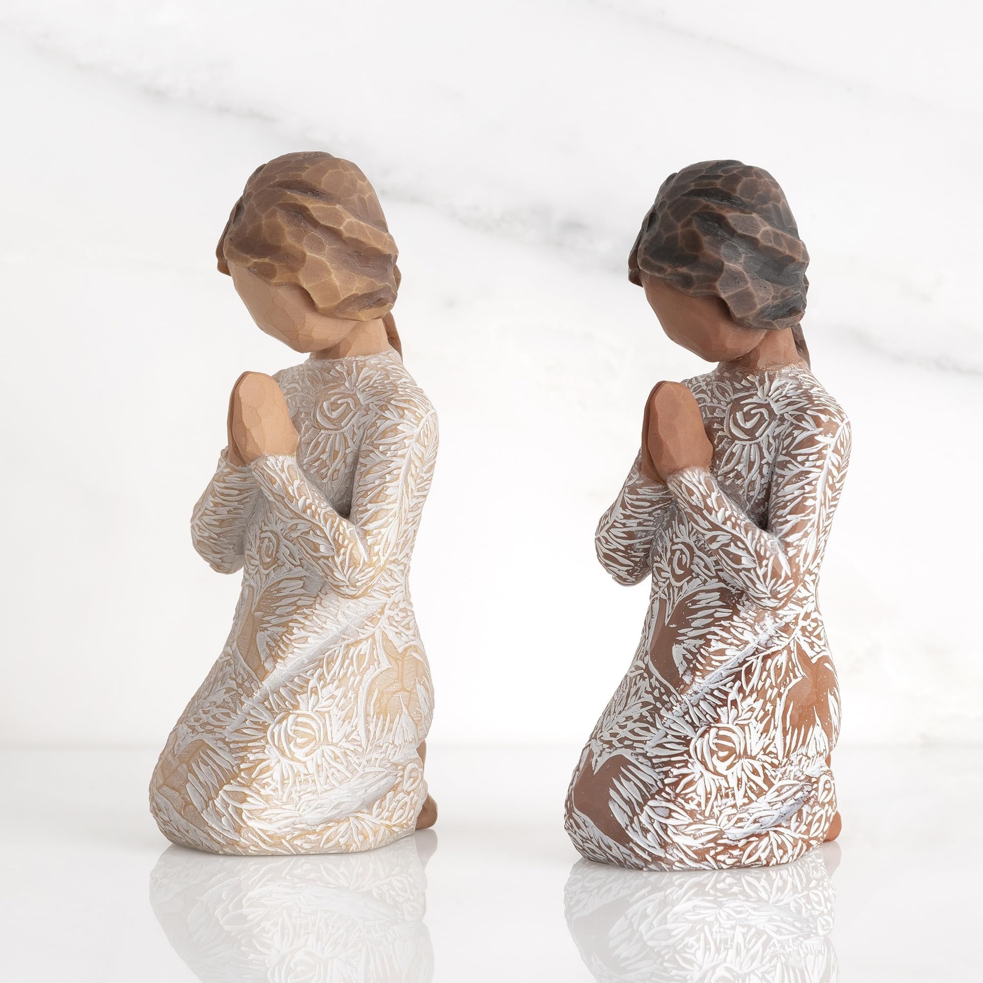 Willow Tree figure beside a book showing 4-inch scale for display