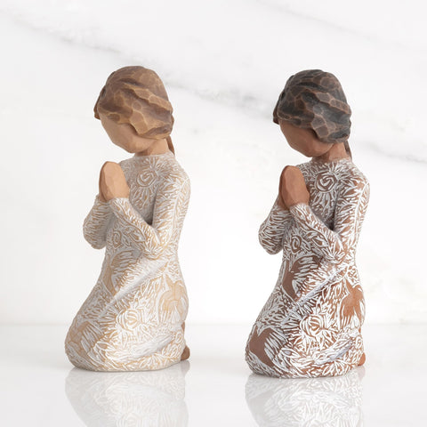 Willow Tree figure beside a book showing 4-inch scale for display