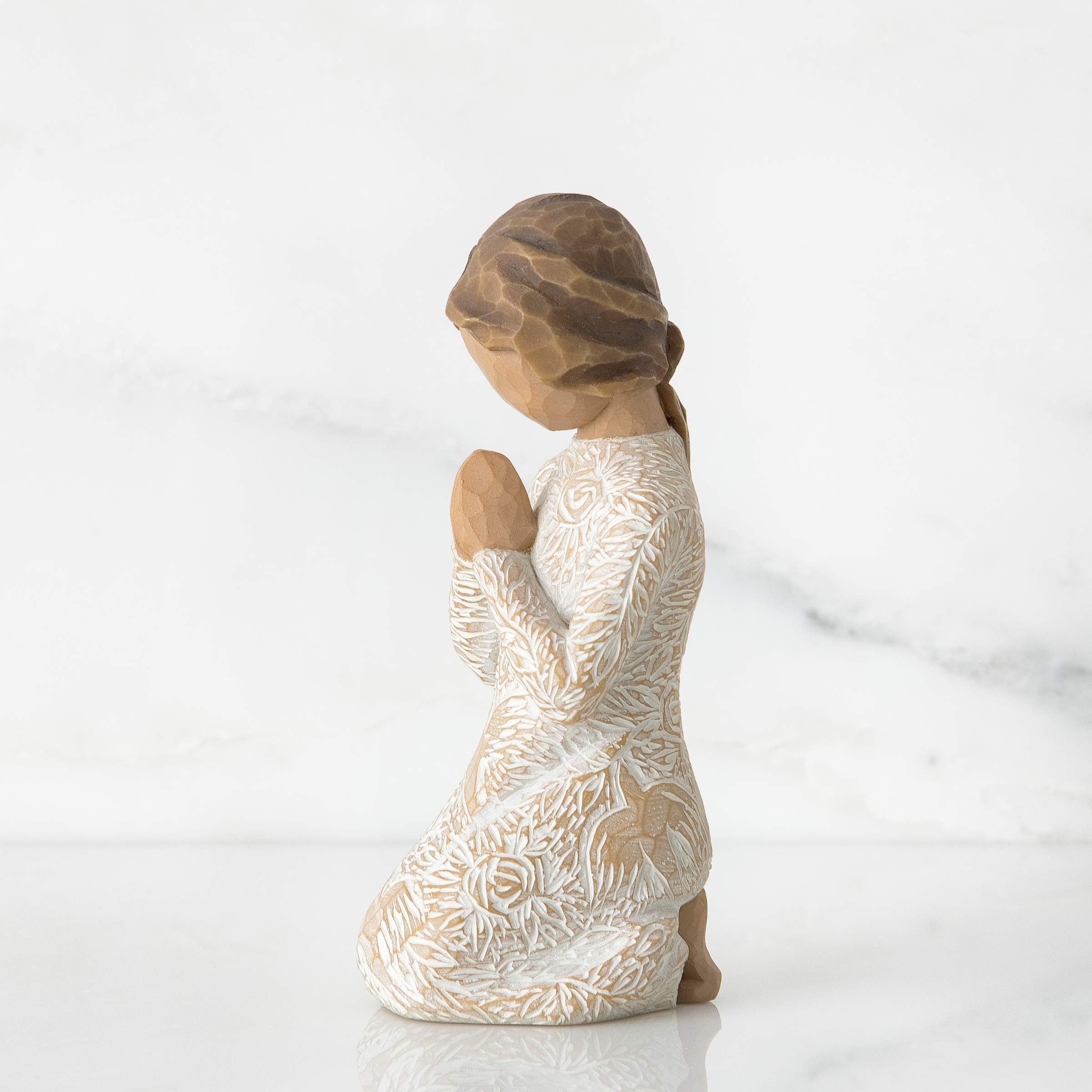 Willow Tree side profile of kneeling prayer pose conveying peaceful comfort