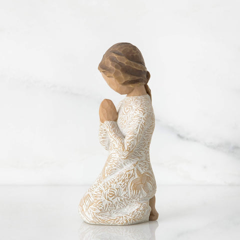 Willow Tree side profile of kneeling prayer pose conveying peaceful comfort