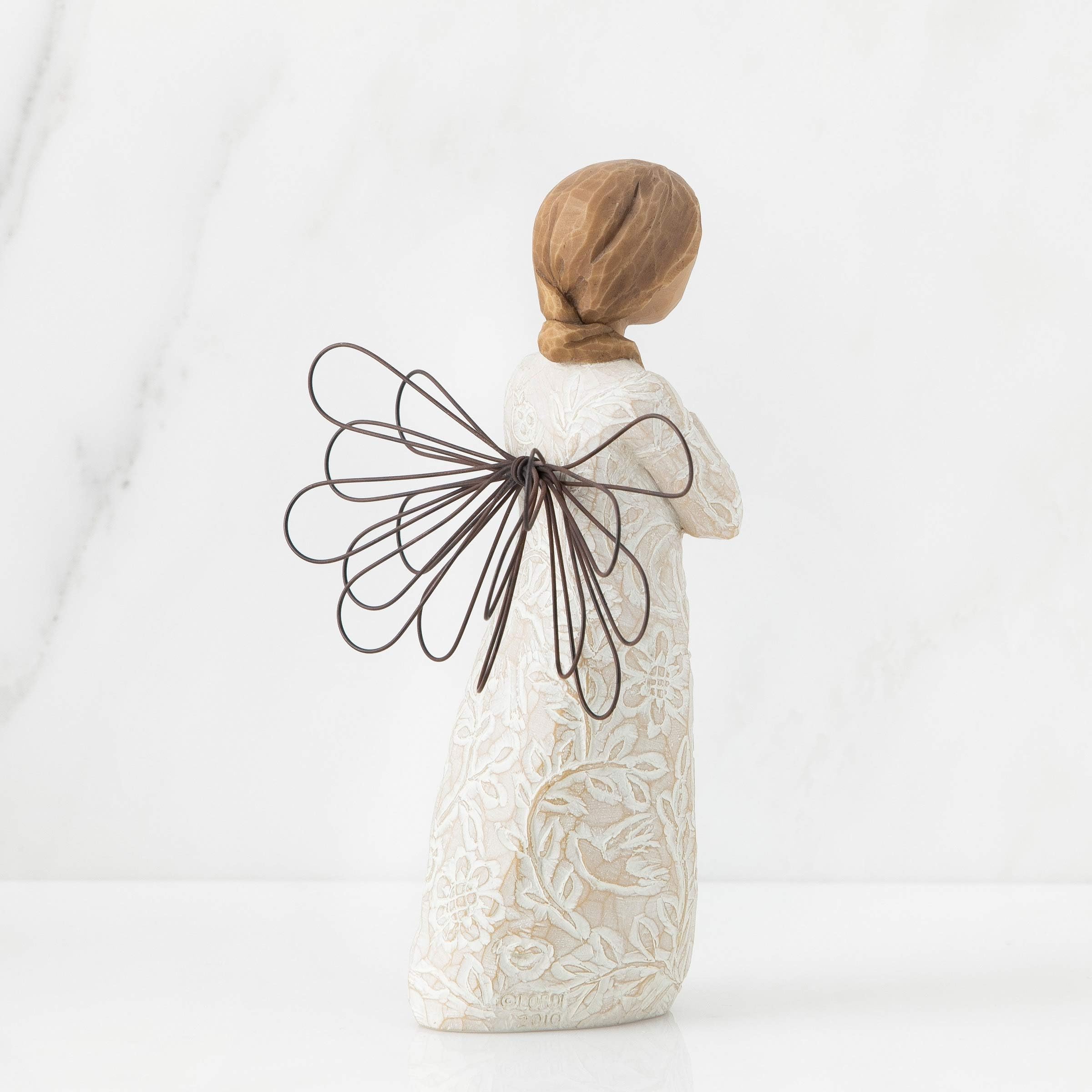 Willow Tree detail of delicate wire wings emphasizing handcrafted texture