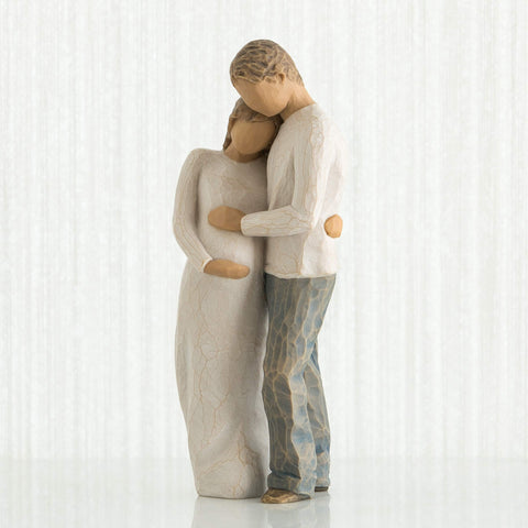 Willow Tree side profile of standing pregnant woman and partner showing connection