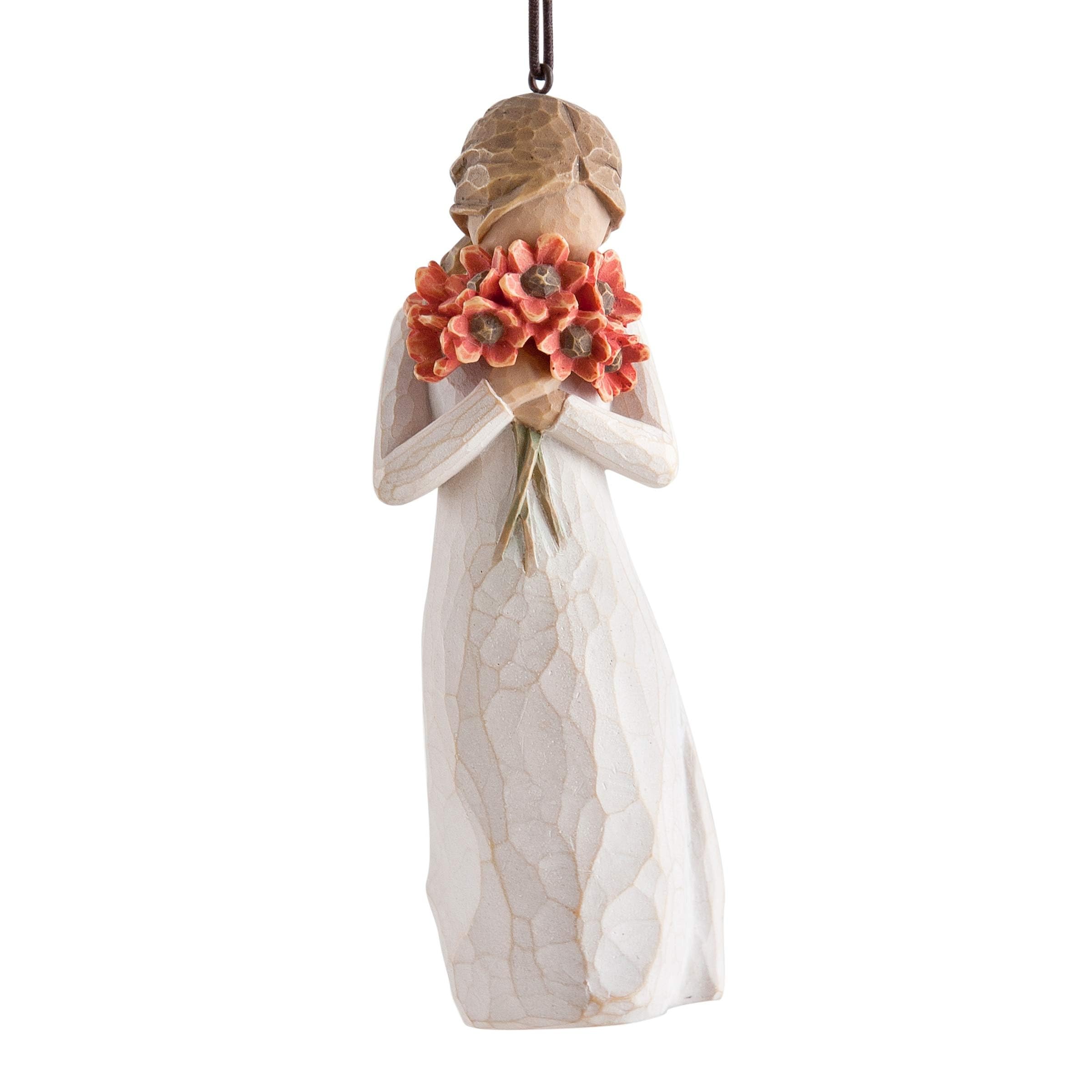 Willow Tree ornament front view showing figure and bouquet, perfect gift