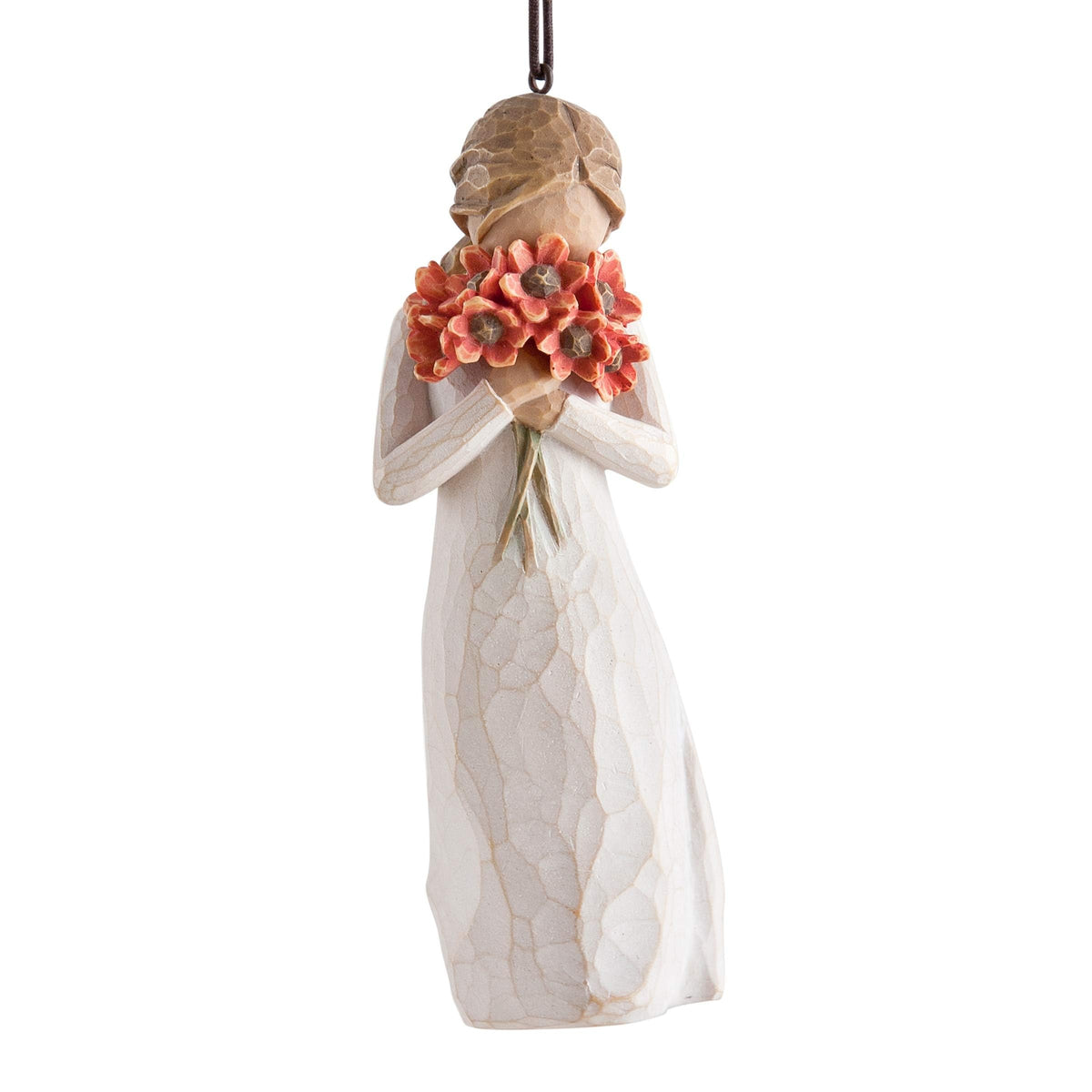 Willow Tree ornament front view showing figure and bouquet, perfect gift