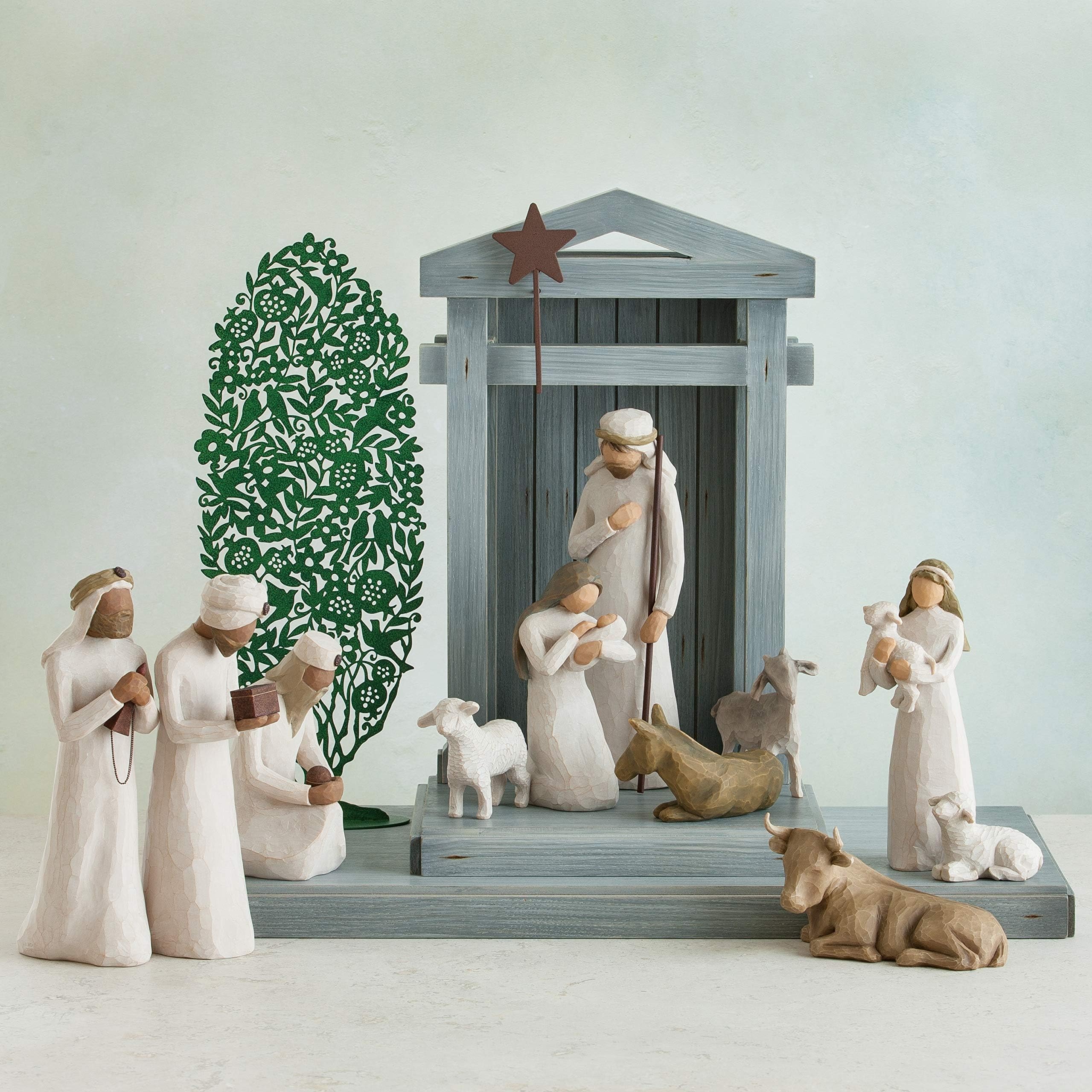 Willow Tree trio on a mantel to show scale and coordinated holiday styling benefit