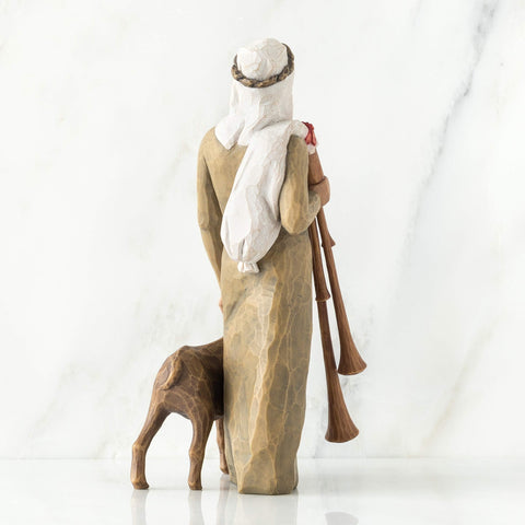 Willow Tree side profile of shepherd figure, showing sculpted pose and garment folds
