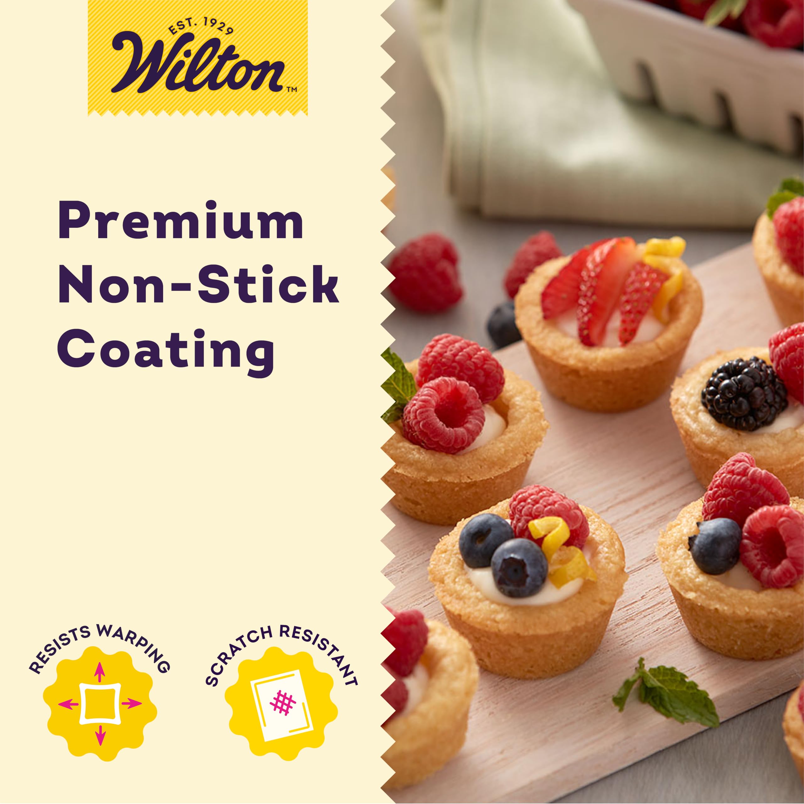 Wilton baked mini cupcakes in pan showing even browning and quick release