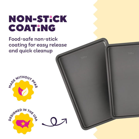 Wilton baking sheet in oven roasting vegetables evenly for reliable browning