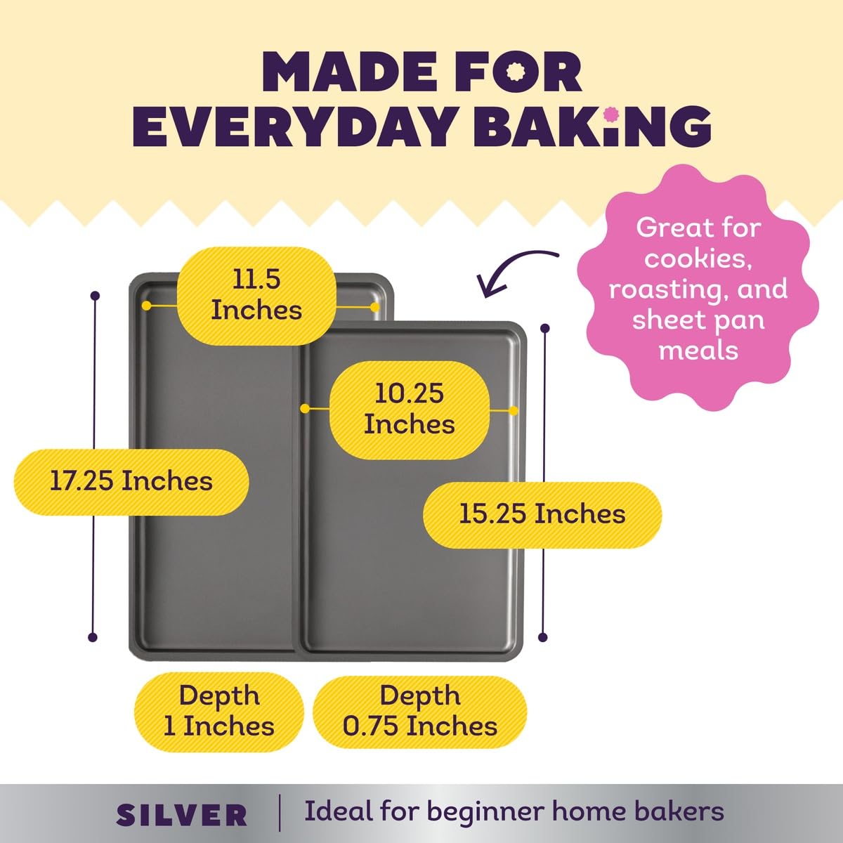 Wilton stacked baking sheets demonstrating compact storage and space-saving convenience
