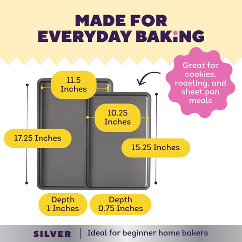 Wilton stacked baking sheets demonstrating compact storage and space-saving convenience