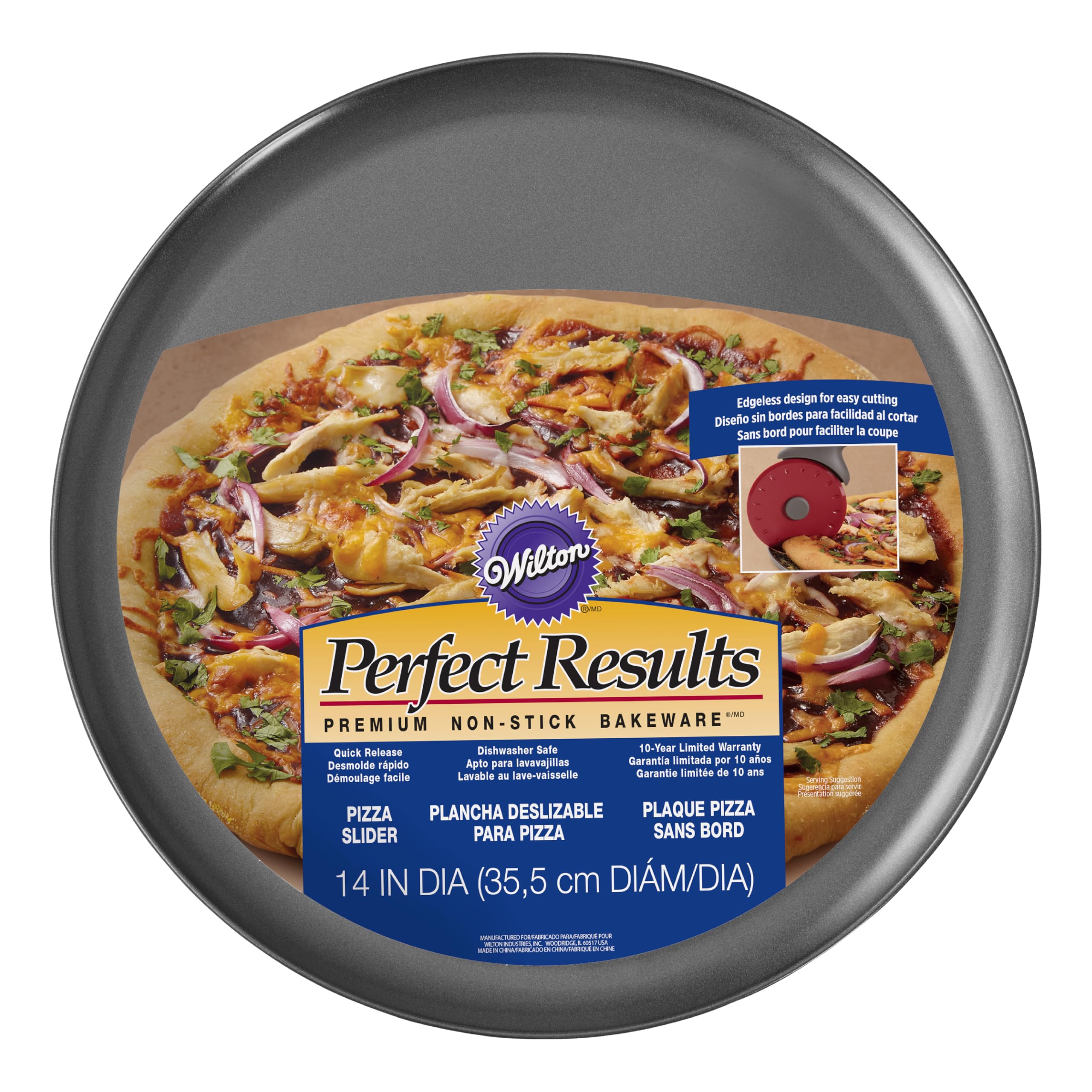 wilton front view of 14-inch pan showing even surface and reliable baking