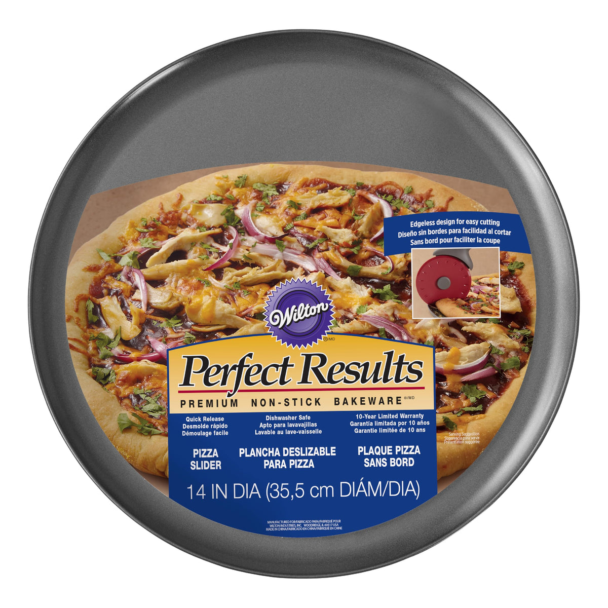 wilton front view of 14-inch pan showing even surface and reliable baking