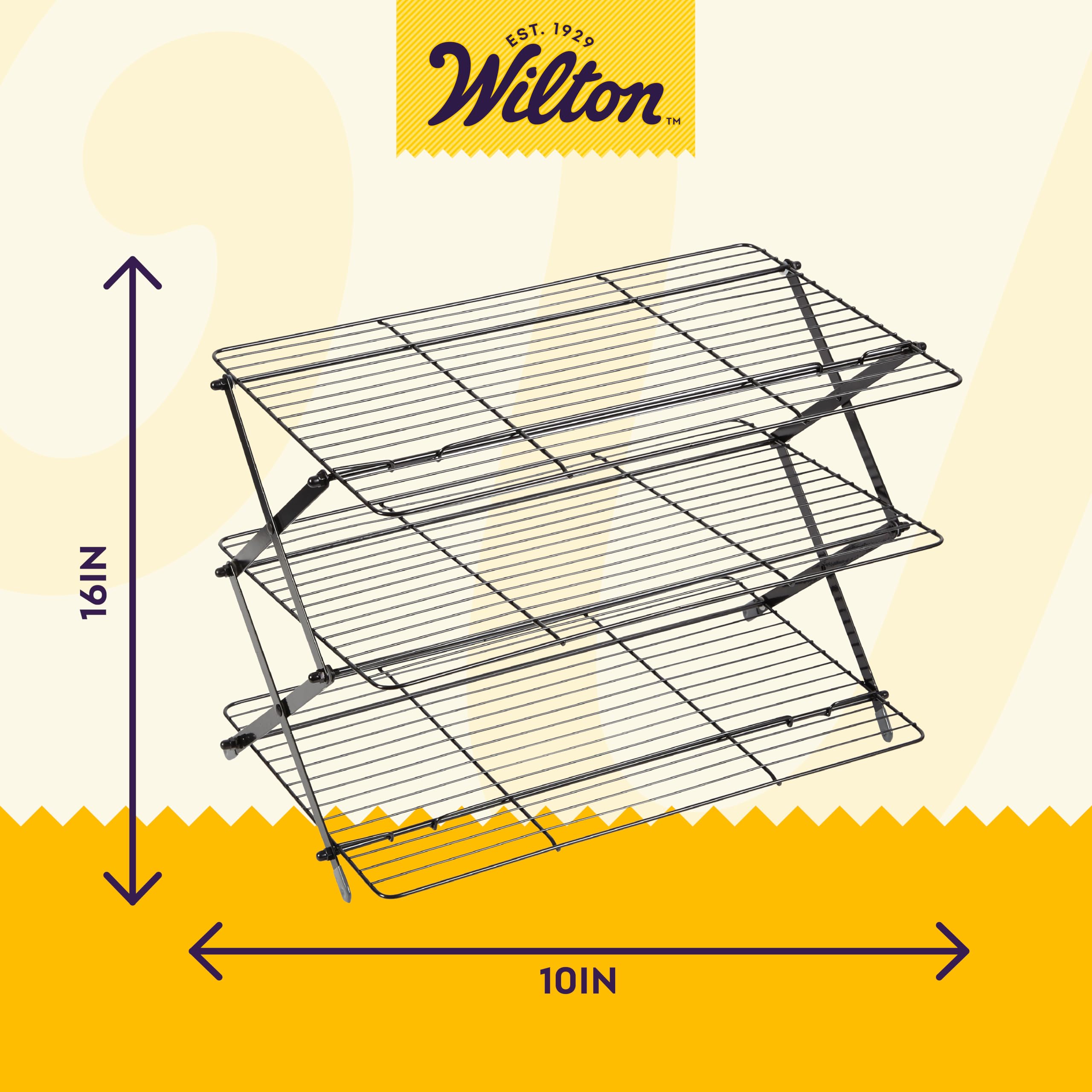 Wilton gold rack open top-down view shows stable tier assembly benefit