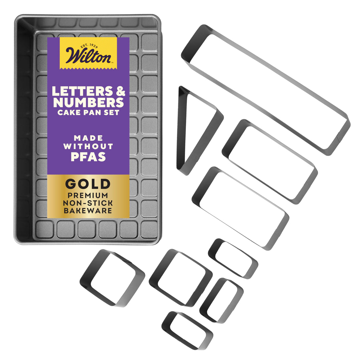Wilton front packaging showing kit contents and benefit of ready-to-use shapes