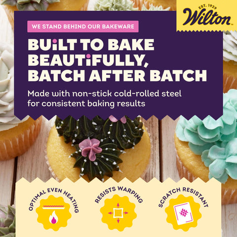 Wilton pan inside oven showing heat tolerance and dependable home-baking performance