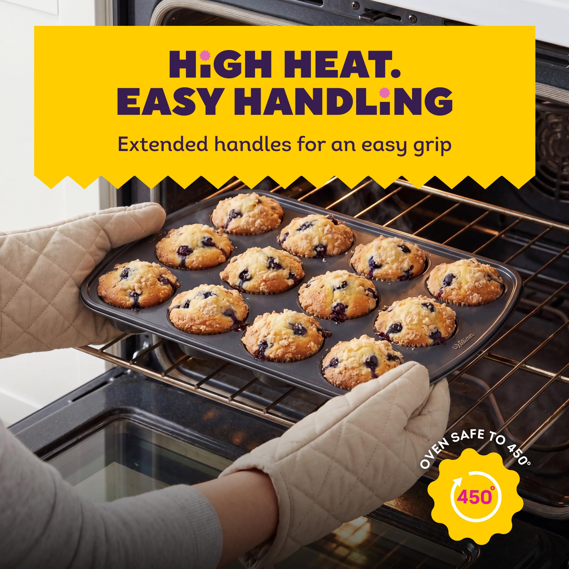 Wilton pan with paper liners showing compatibility and tidy cleanup benefits