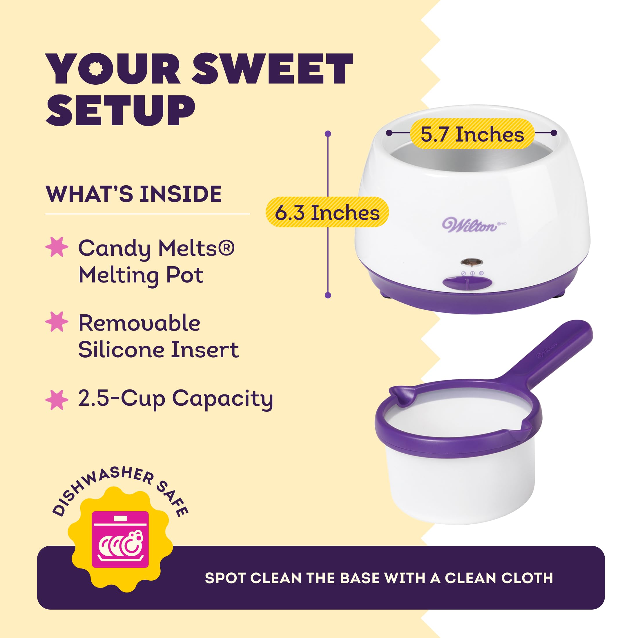Wilton pot size comparison with spoon to show 2.5-cup capacity and portable scale