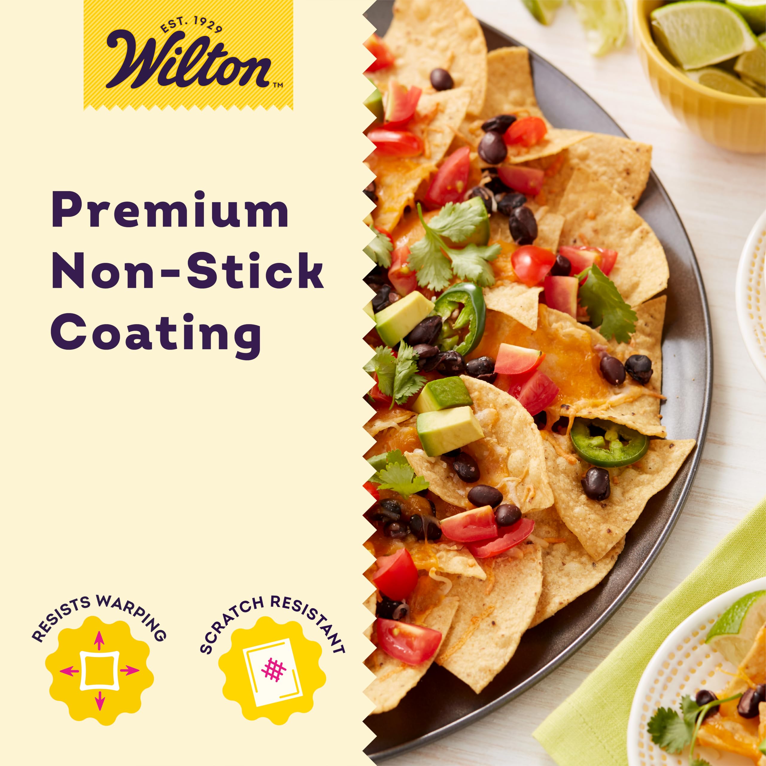 wilton pan in oven with pizza demonstrating even browning performance