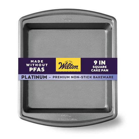 Wilton pan front view showing square shape and non-stick benefit