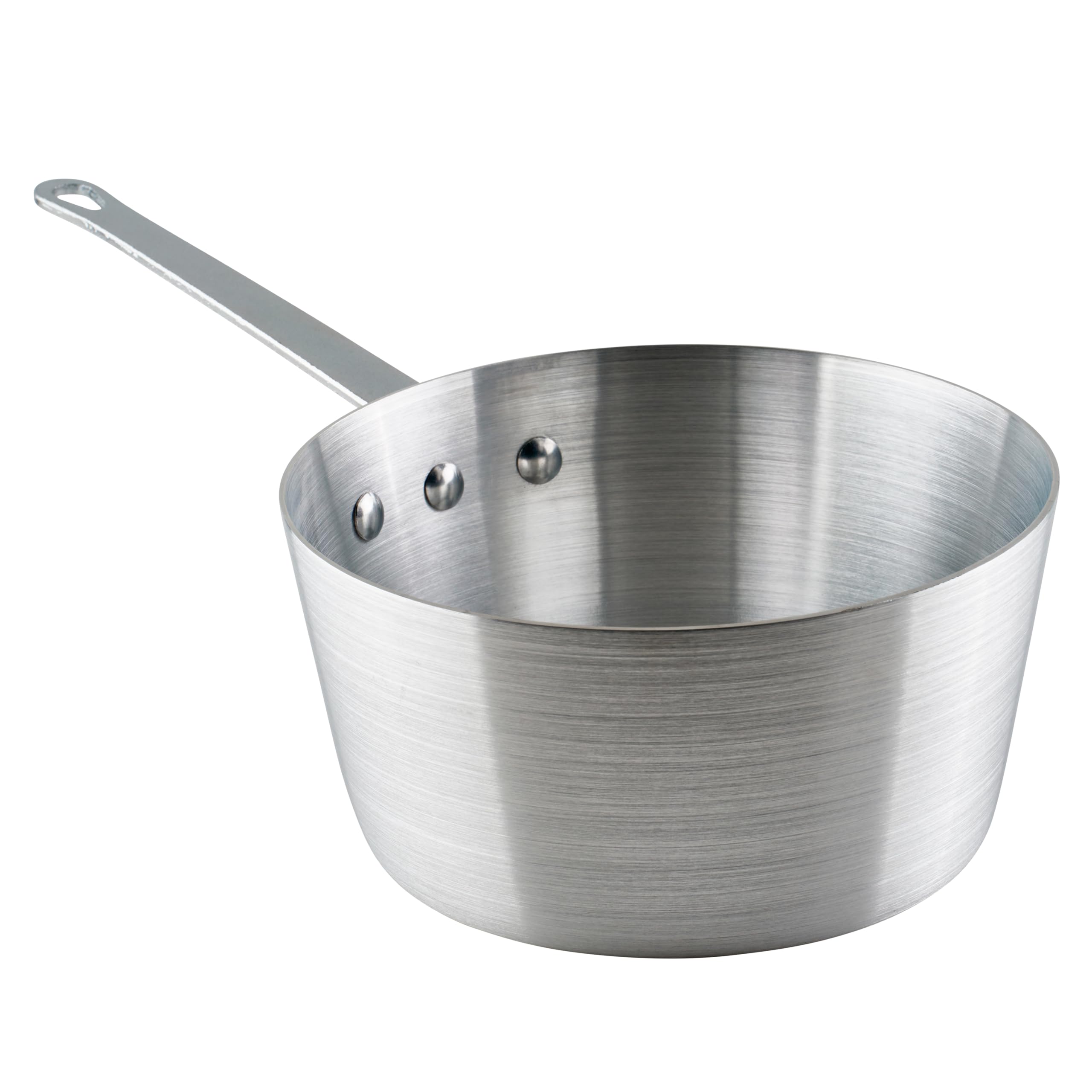 Winco front view of 3.75 qt saucepan showing shape and capacity for reliable cooking
