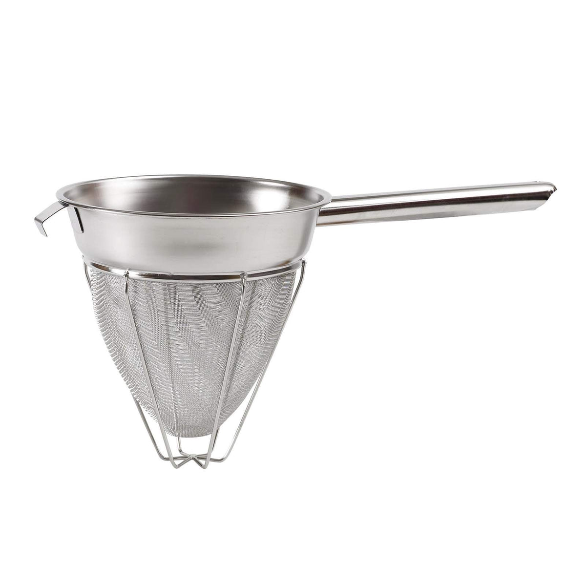 Winco bouillon strainer front view showing mesh and reinforced rim for precise straining