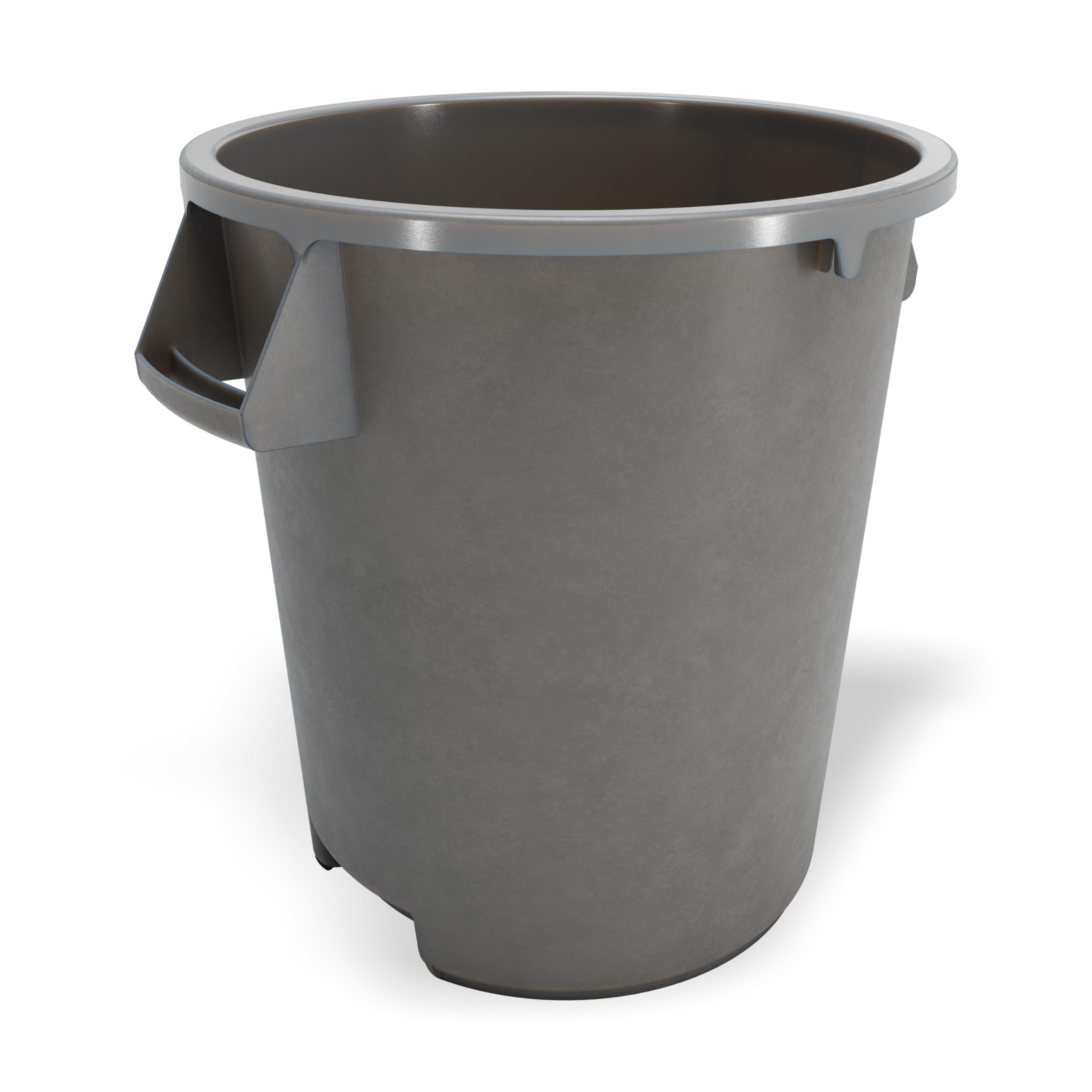 Winco 10 gallon gray trash can front view showing durable construction benefit