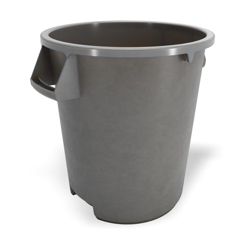 Winco 10 gallon gray trash can front view showing durable construction benefit