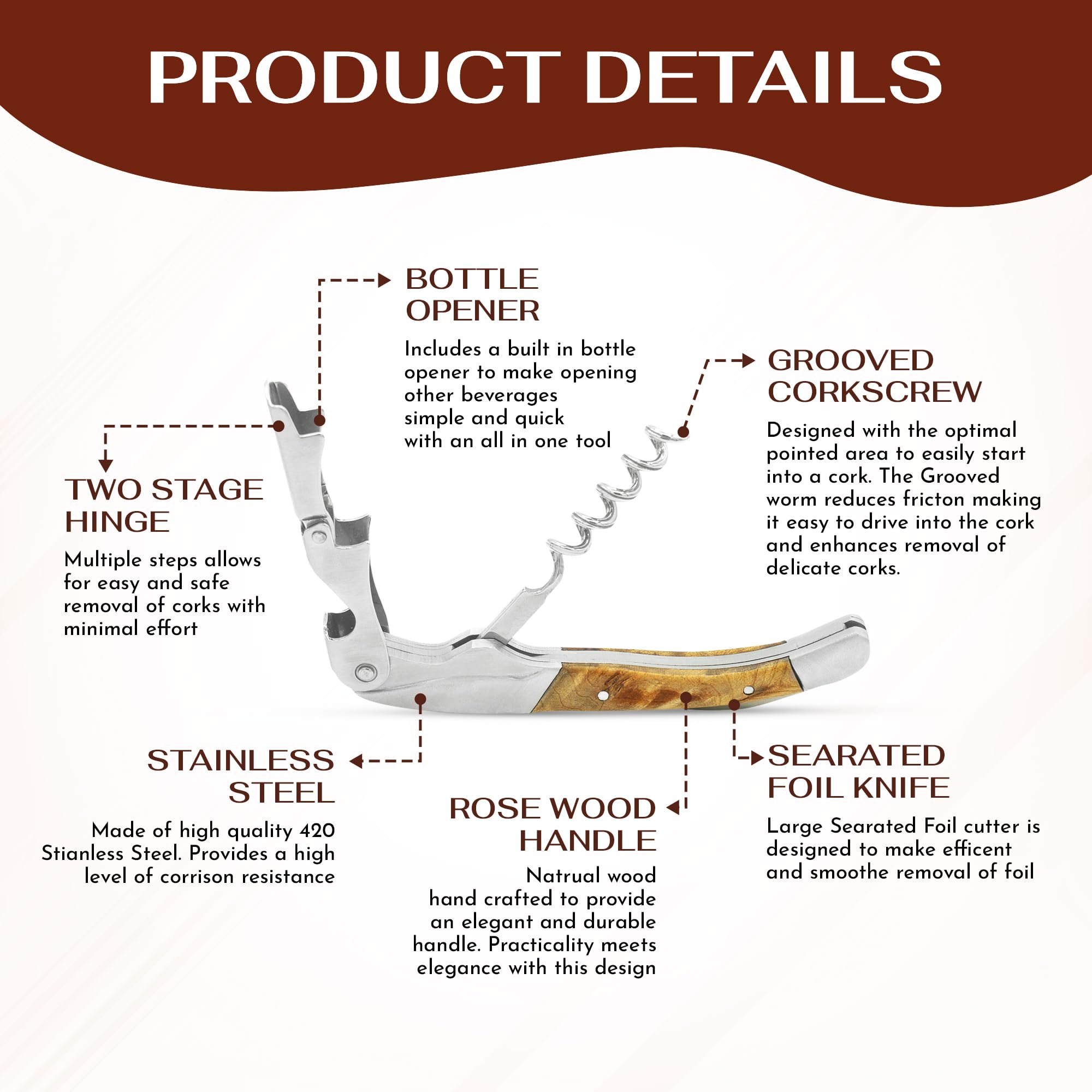 Wine Chic folded compact corkscrew for easy pocket portability and safe storage
