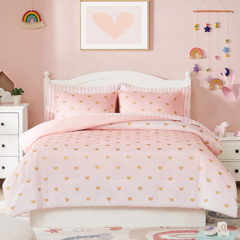 Wink Deer comforter front view showing pink gradient and charming pattern benefit: instant room update