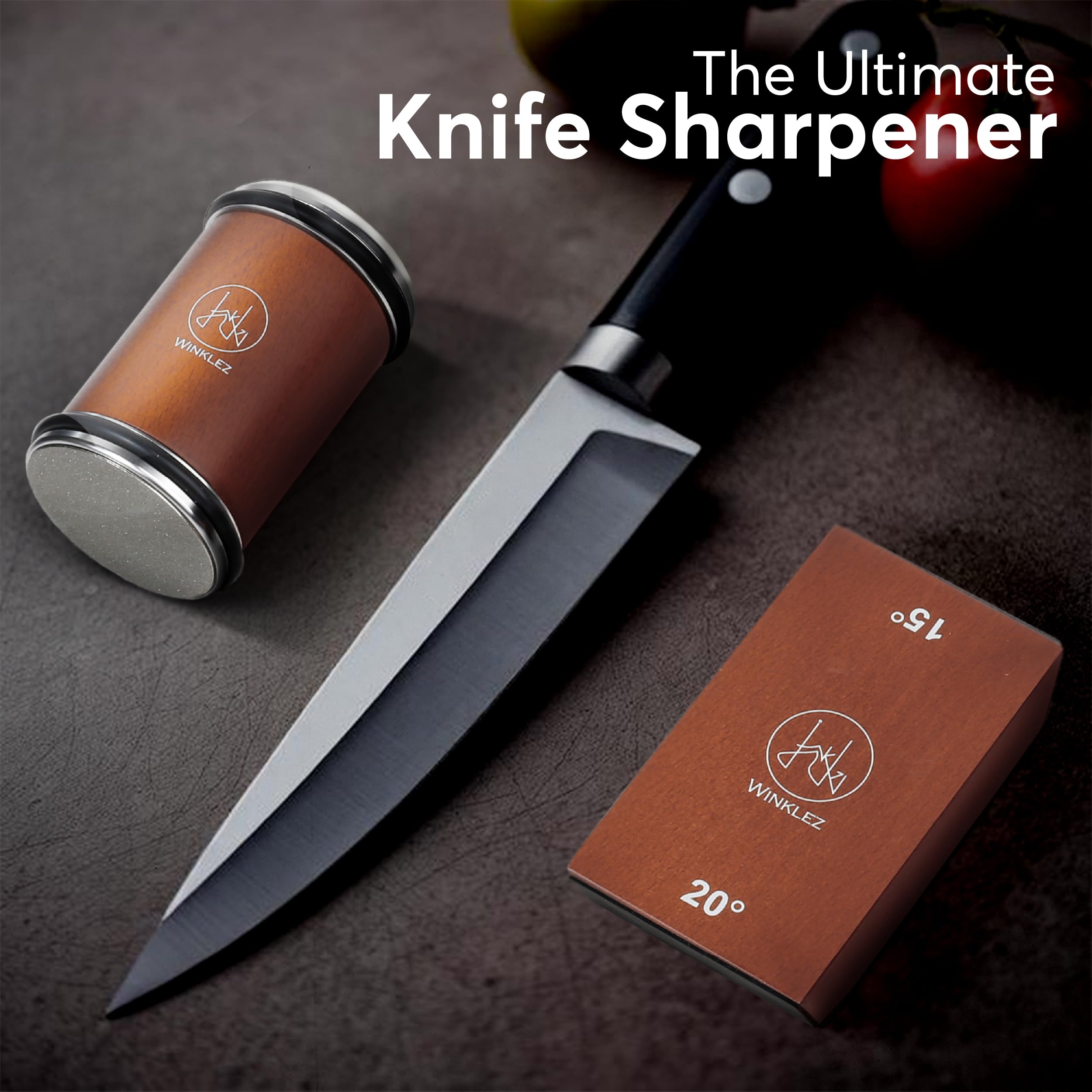 Winklez sharpener with knife secured by magnets demonstrating safe, controlled sharpening