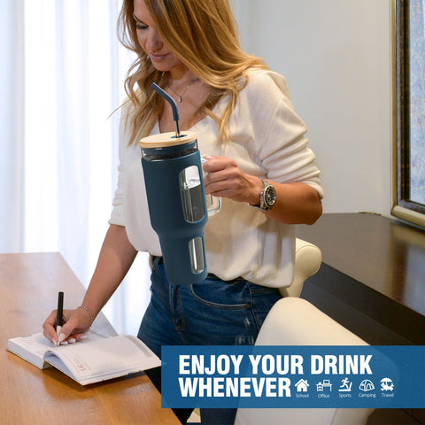 WINSA tumbler seated in a car cup holder for travel convenience