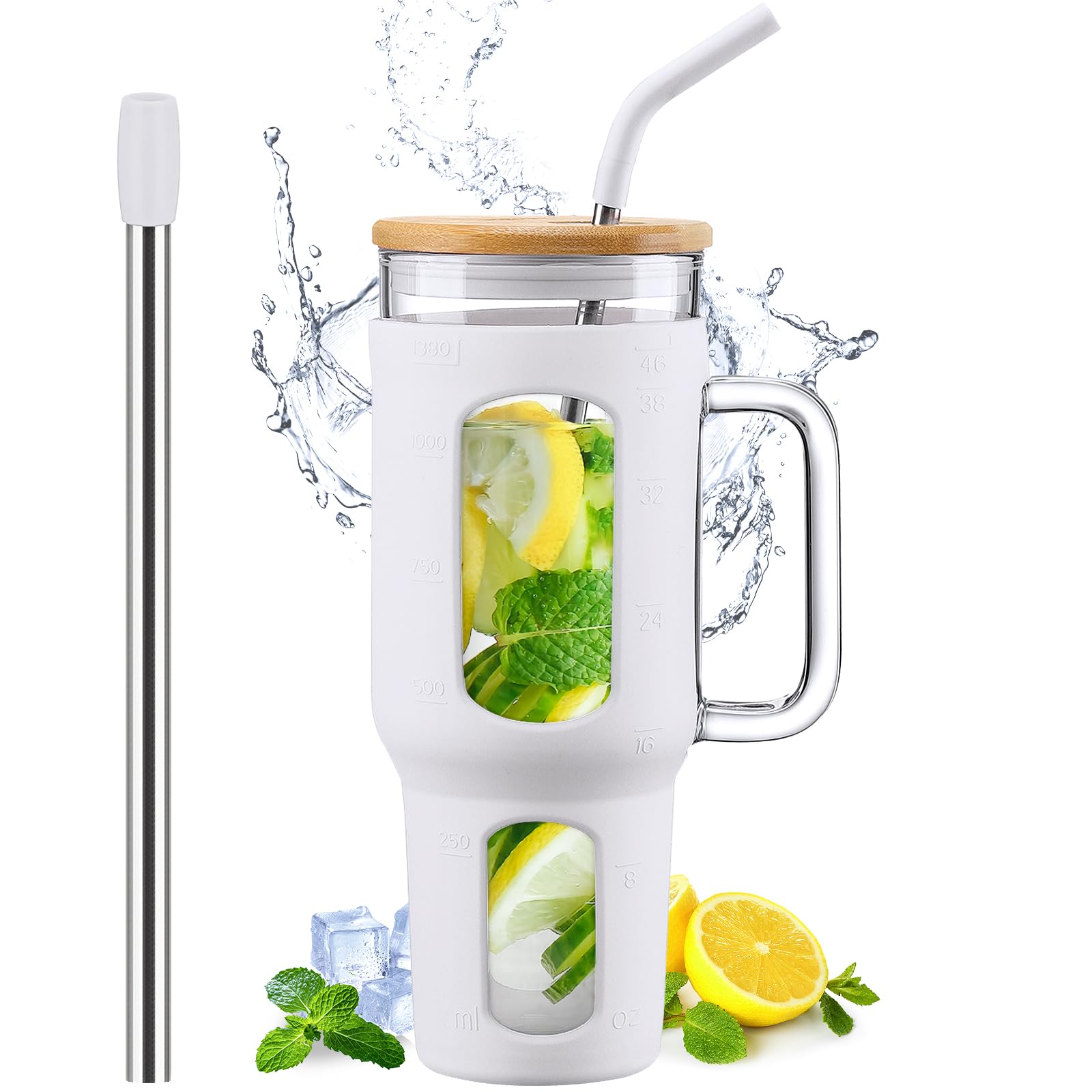 WINSA front view of white 46 oz tumbler showing full profile and lid, travel-ready
