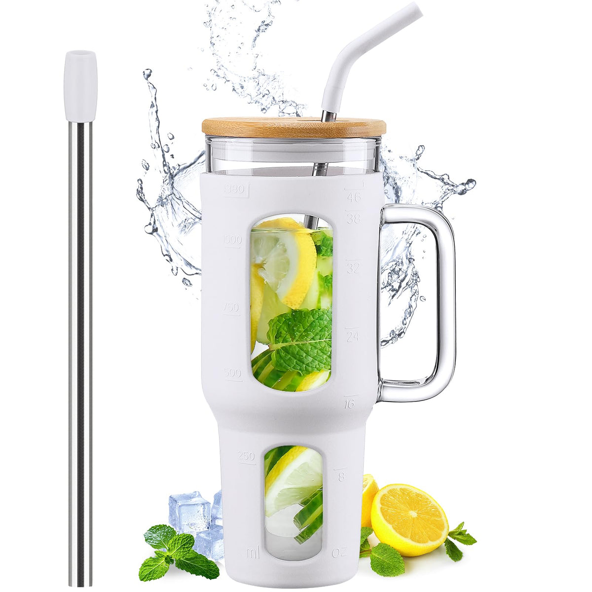 WINSA front view of white 46 oz tumbler showing full profile and lid, travel-ready