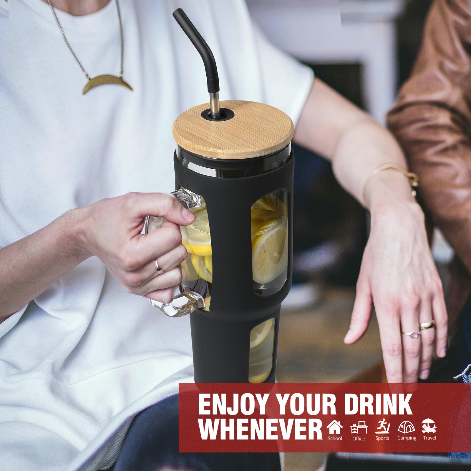 WINSA tumbler seated in car cup holder for stable travel and commute convenience