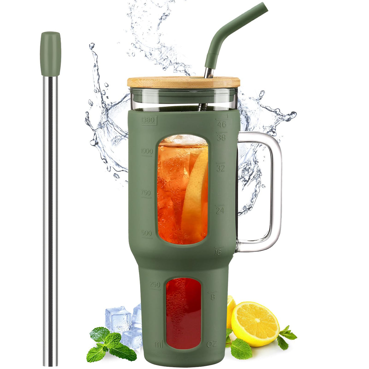 WINSA olive tumbler front view showing shape and color, highlights portability