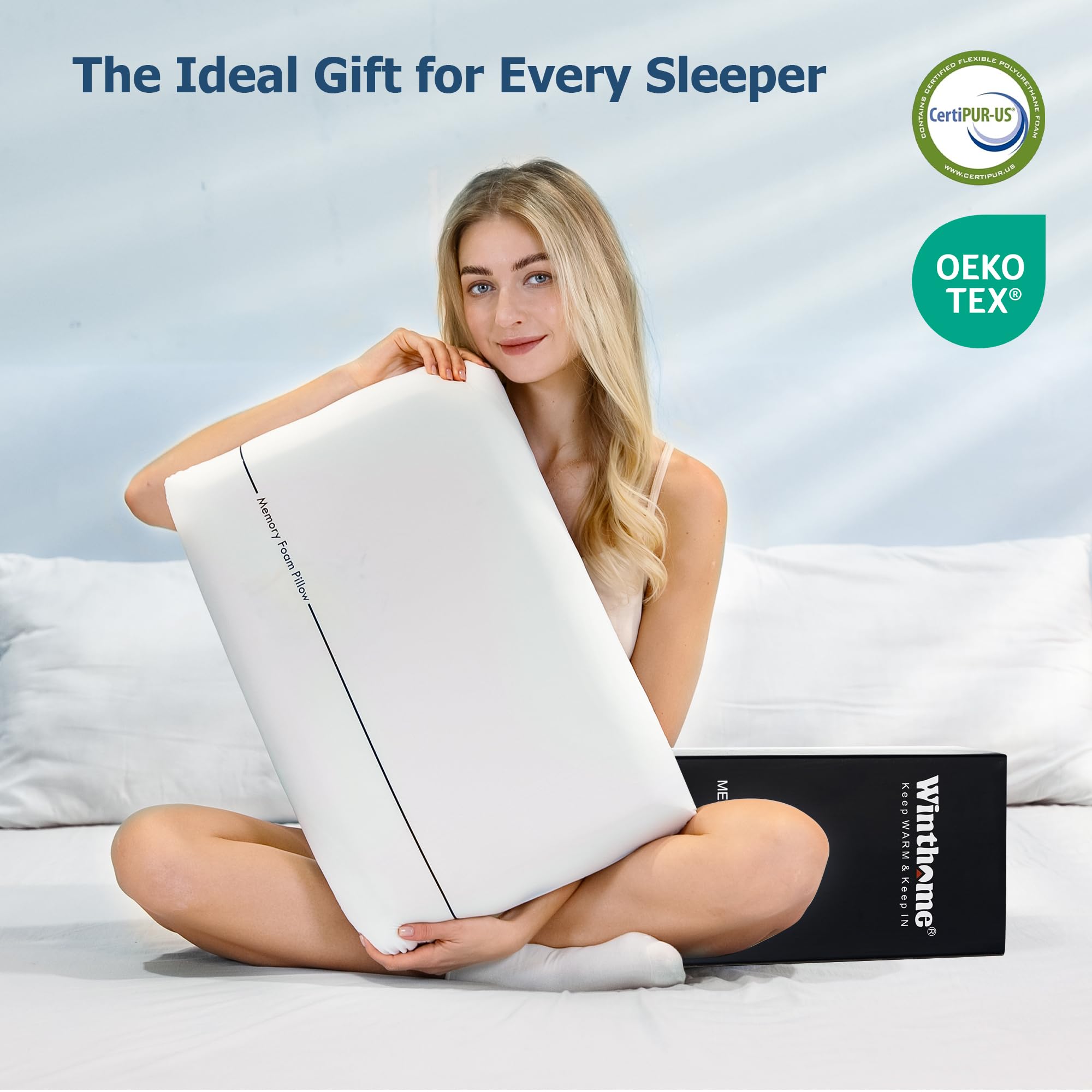 Winthome pillow beside a ruler showing dimensions and scale for size clarity