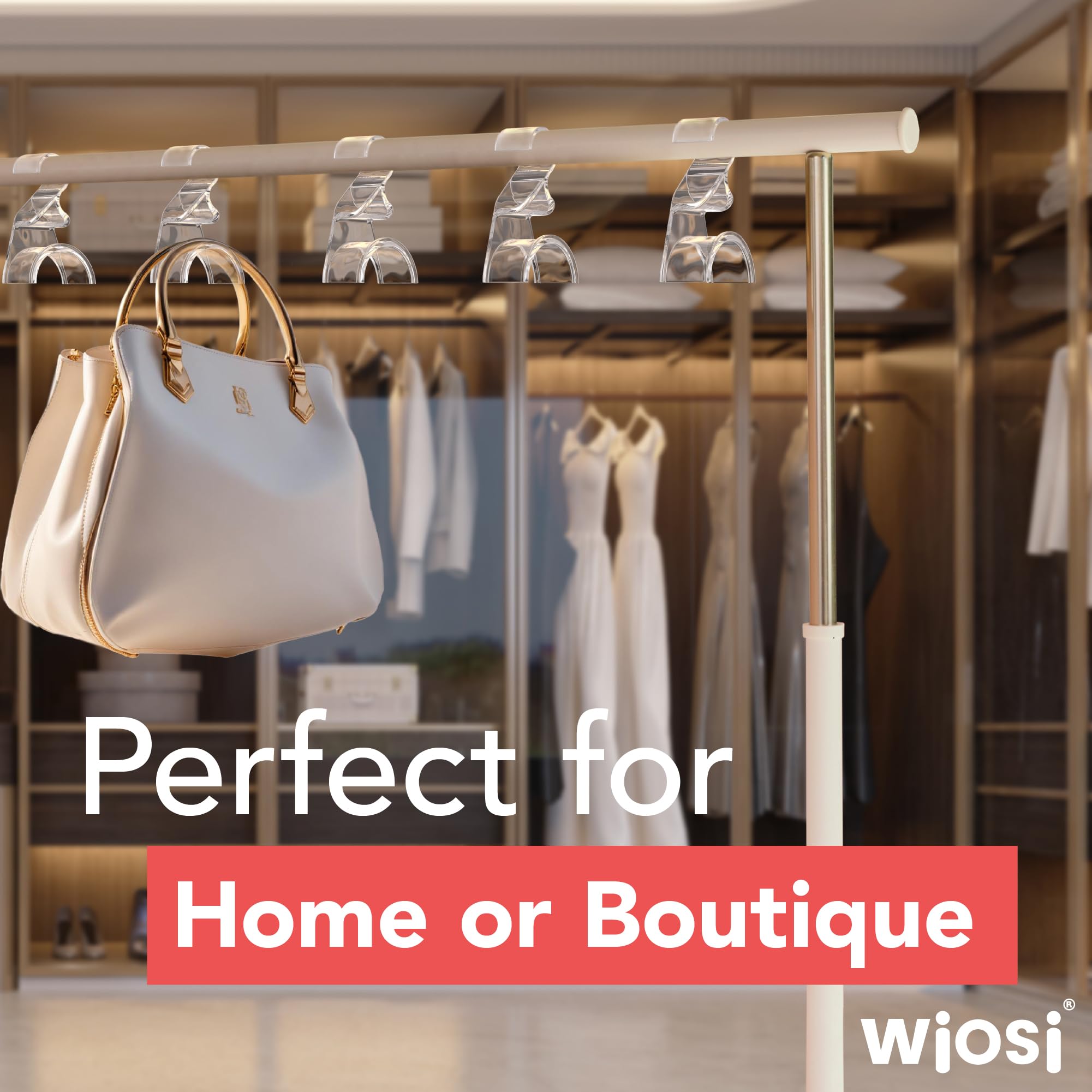 Wiosi hanger holding a purse in a closet to maximize shelf space and organization
