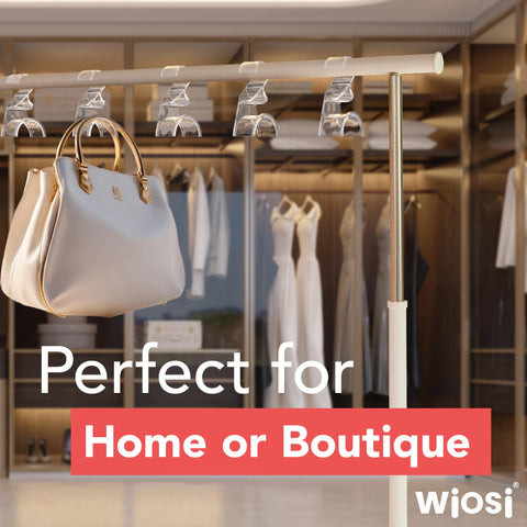 Wiosi hanger holding a purse in a closet to maximize shelf space and organization
