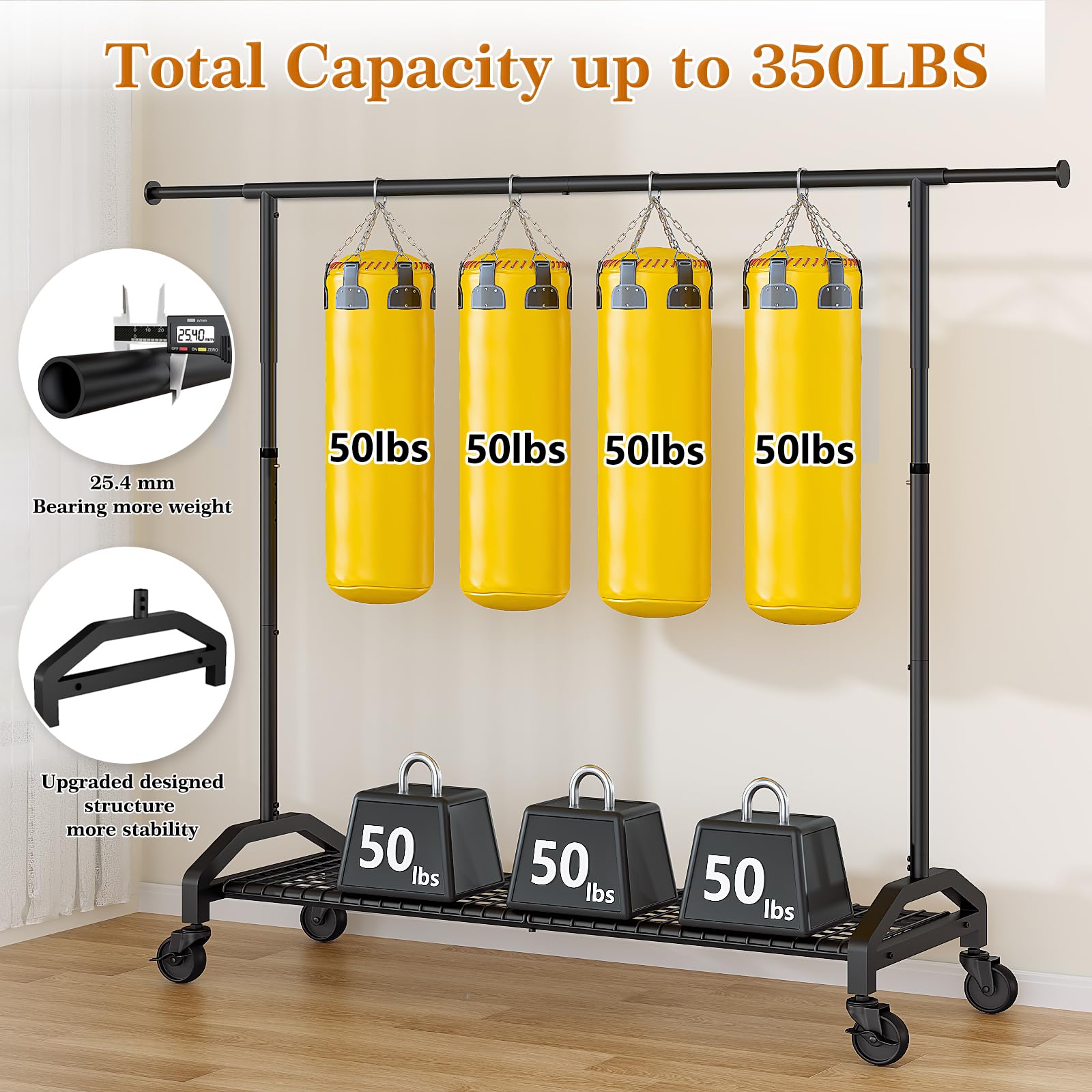 Wiracks side extension rods holding bags and hats for extra accessory organization