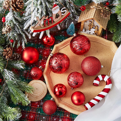 Wironlst red ornaments in a vase creating a quick festive centerpiece