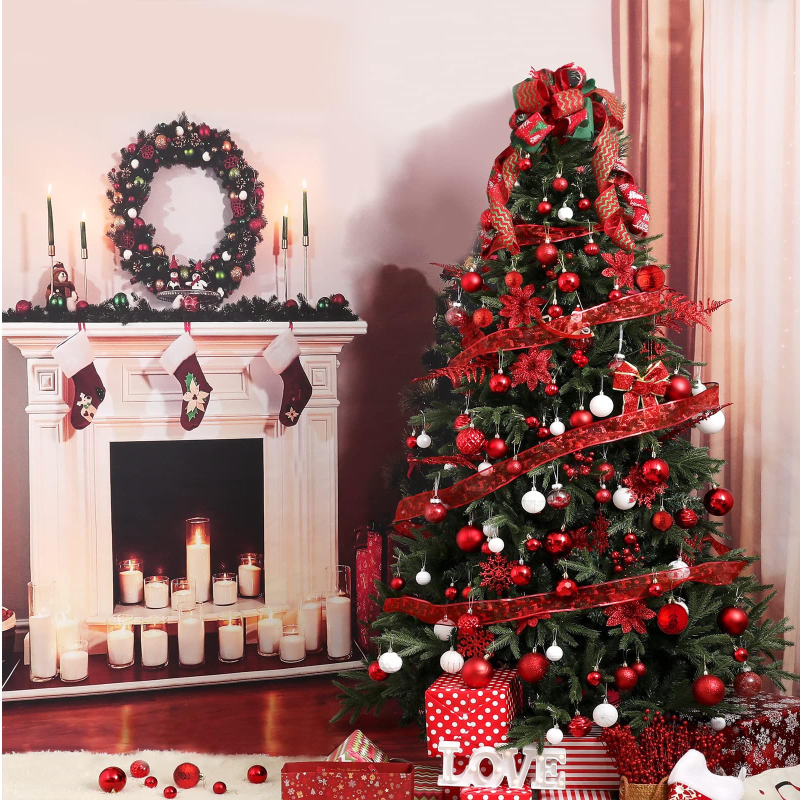 Wironlst ornaments hanging on Christmas tree adding safe, durable color
