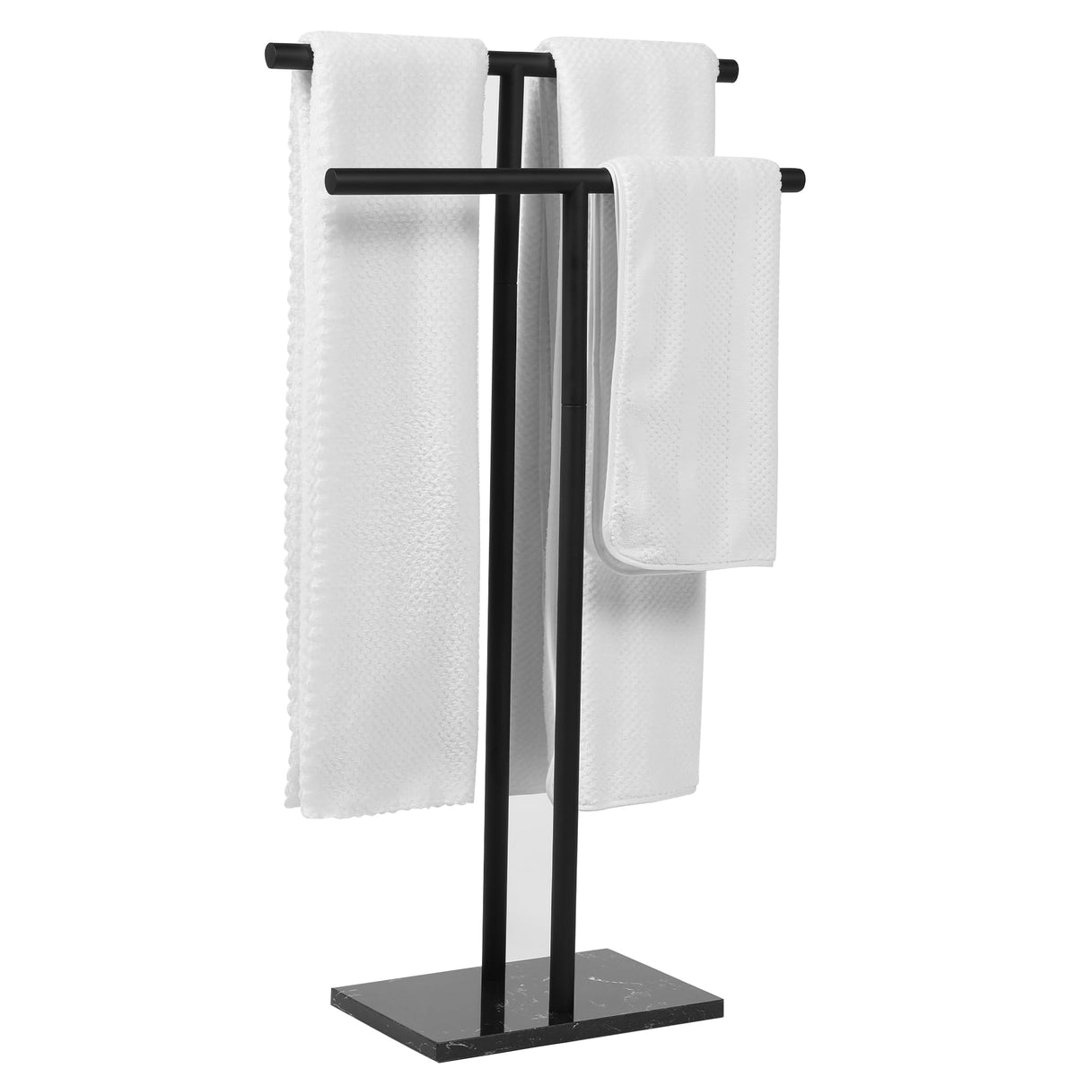 WISATO front view of matte black towel rack offering elegant storage