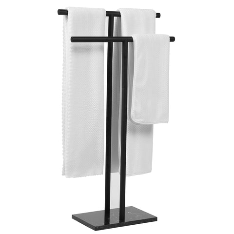 WISATO front view of matte black towel rack offering elegant storage