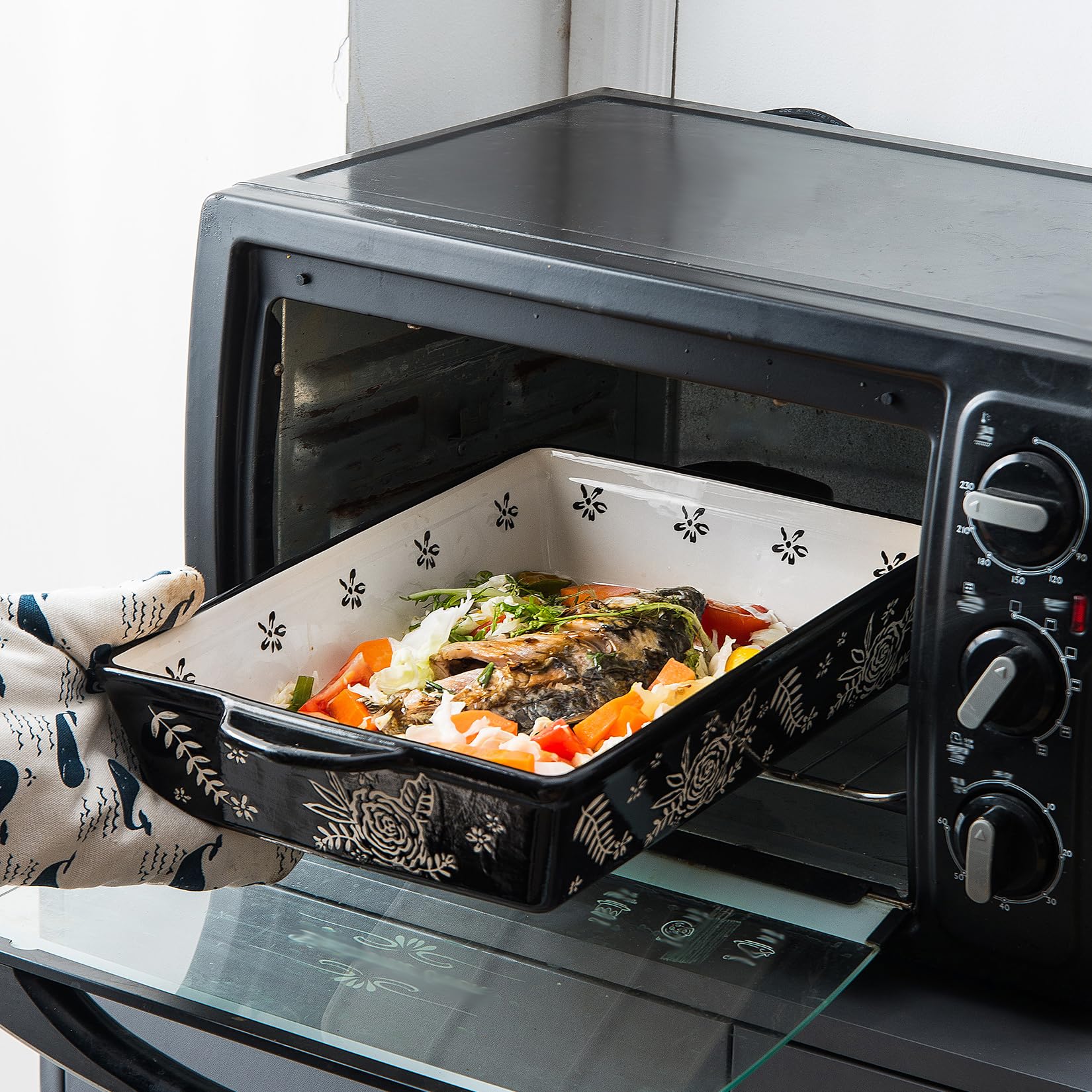 Wisenvoy casserole in oven with lasagna showing even browning and oven suitability