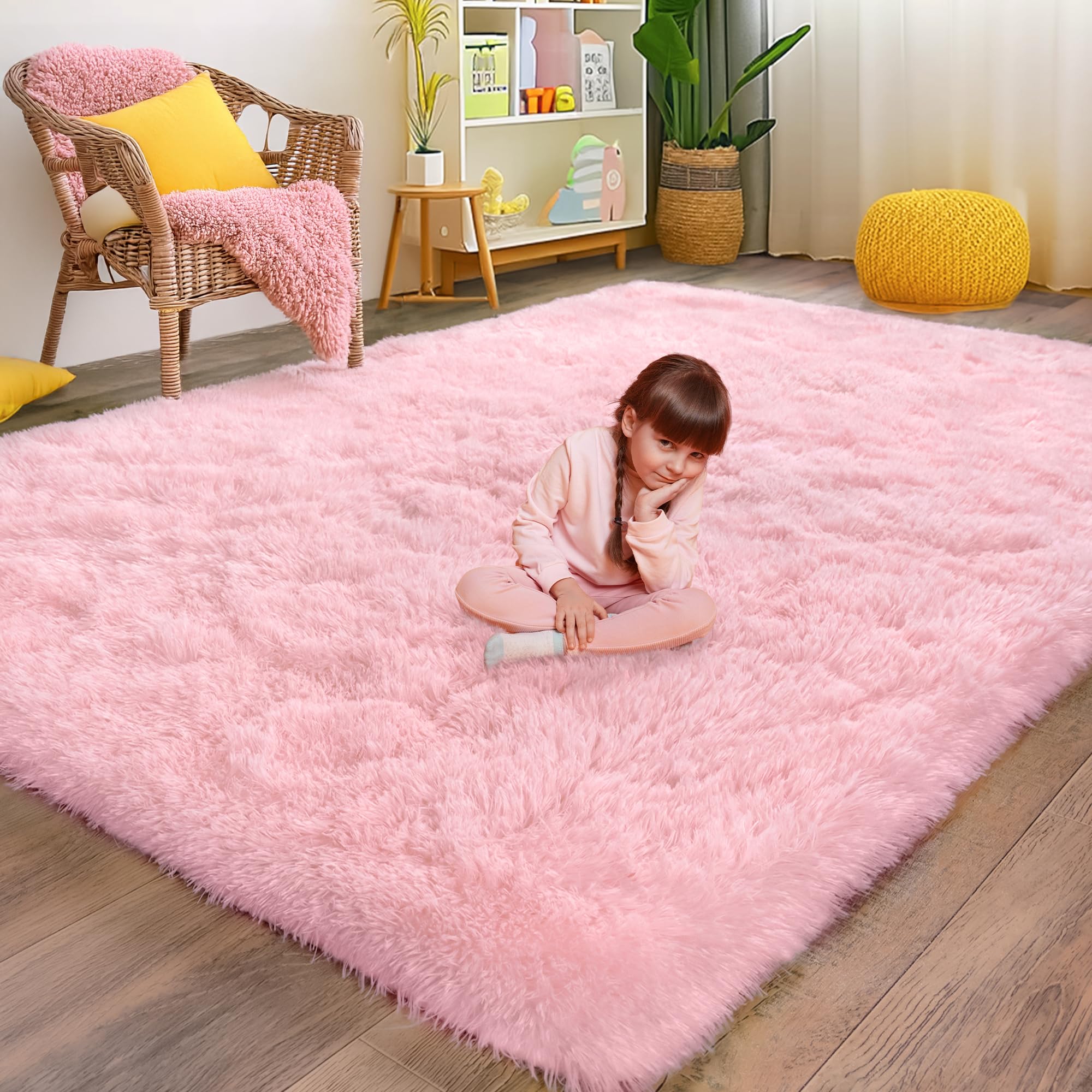 WISH TREE front view of pink rug showing plush surface and cozy aesthetic benefit