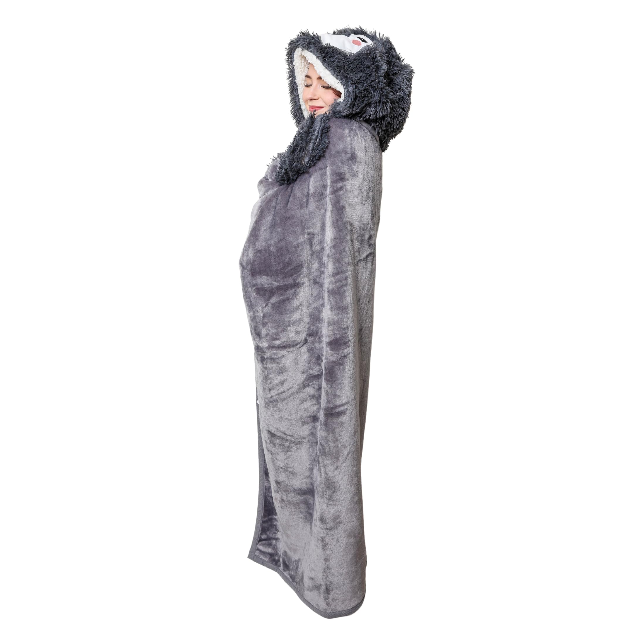 Wish Well penguin hood detail highlighting plush hood and cute face